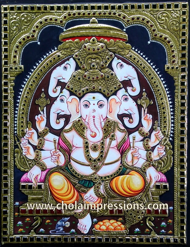 Panchmukh Ganesh Tanjore Painting - 15x12 Panchmukh Ganesh Tanjore Painting - 15x12
